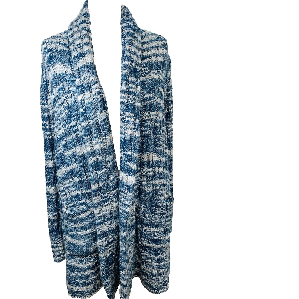 Rachel Roy Womens Blue Marl Chunky Knit Shawl Collar Cardigan Medium Pockets